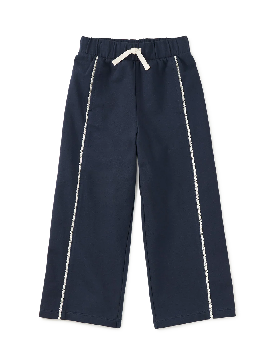Lace Trim Track Pants, Indigo
