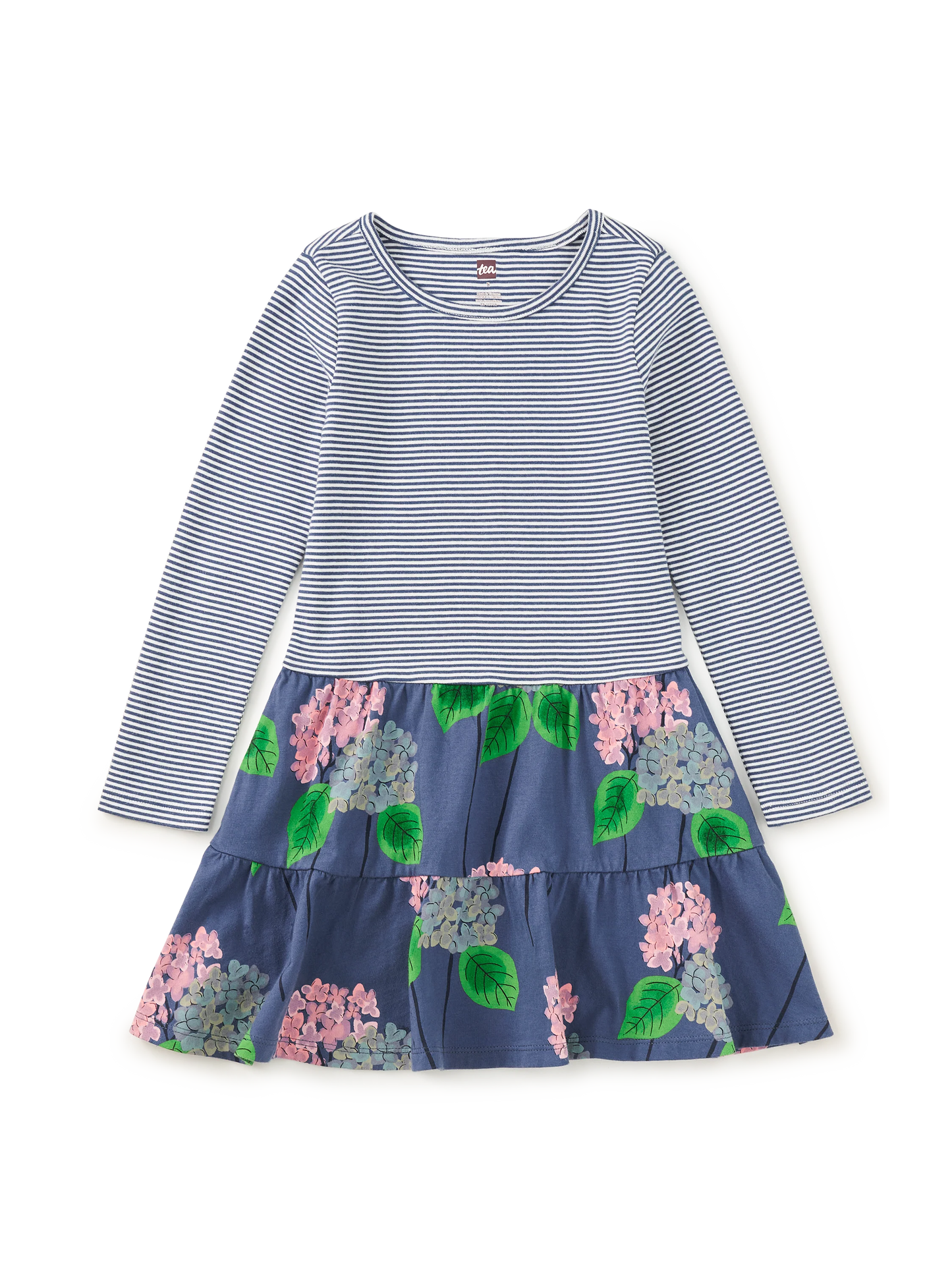 L/S Tiered Skirted Twirl Dress, Cornwall Hydrangeas