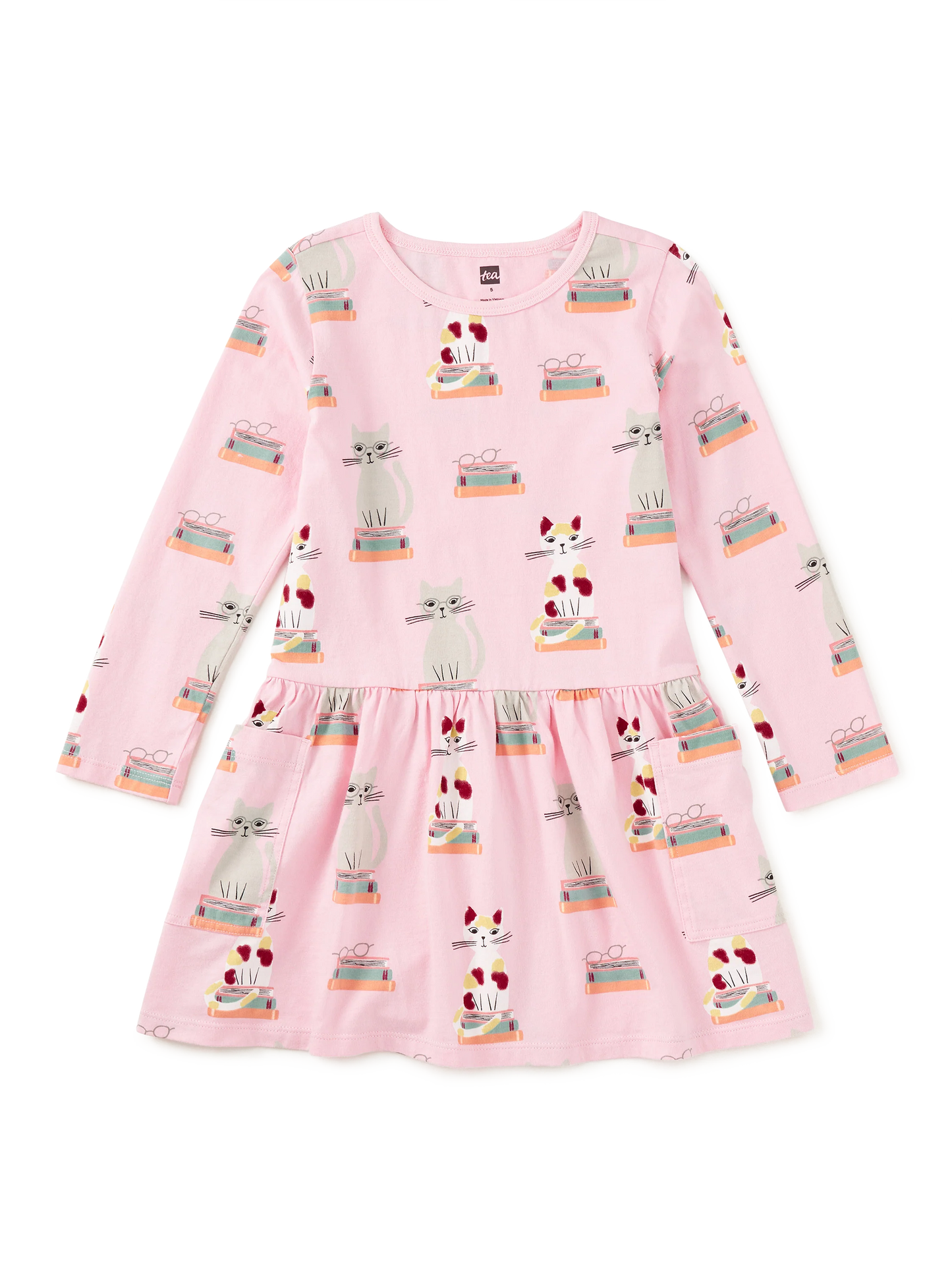 L/S Pocket Dress, Bookshop Cat