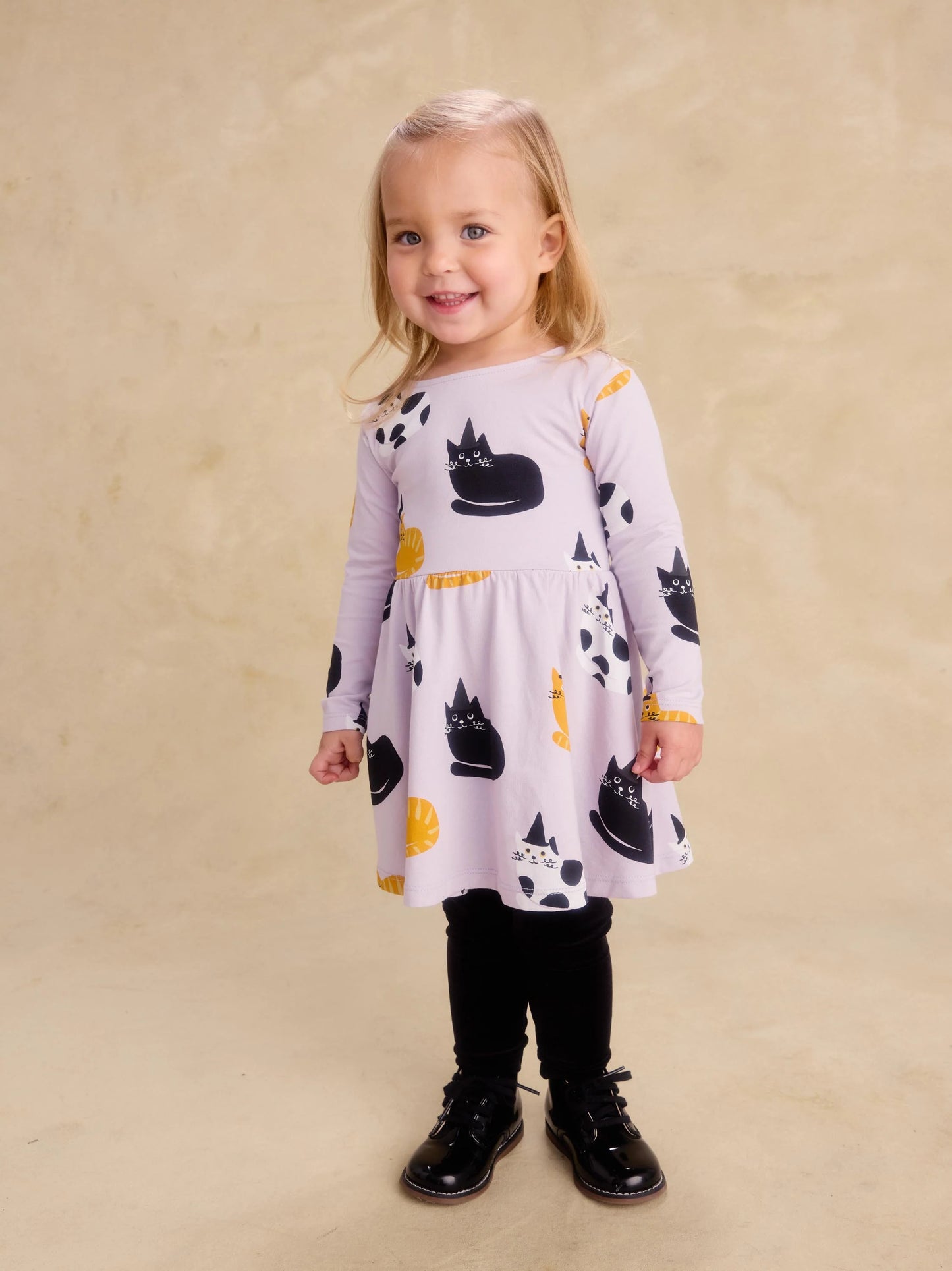 L/S Printed Ballet Dress, Cats In Hats