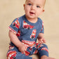 S/S Pocket Baby Romper, Double Decker Bus