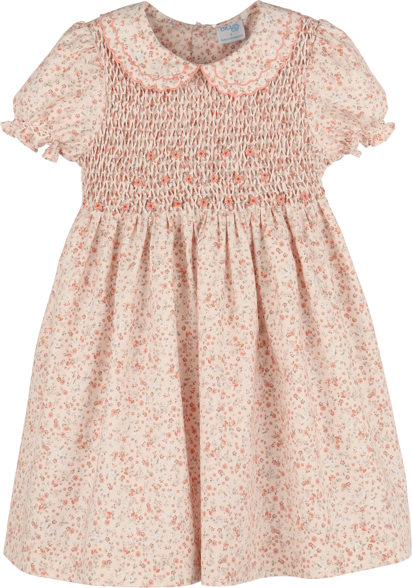 Honeycomb L/S Smock Dress, Orange