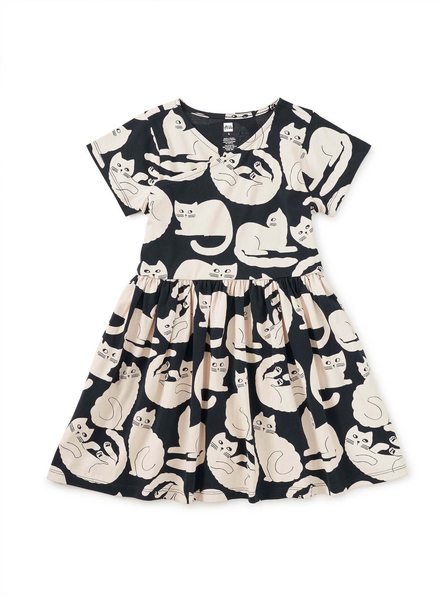 S/S Wrap Neck Dress, Curious Cats
