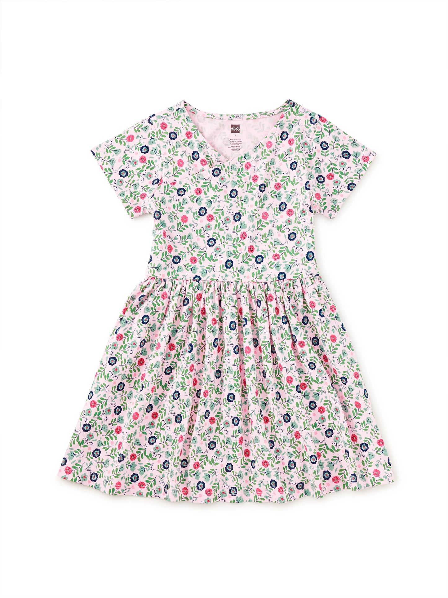 S/S Wrap Neck Dress, Azulejos Florales