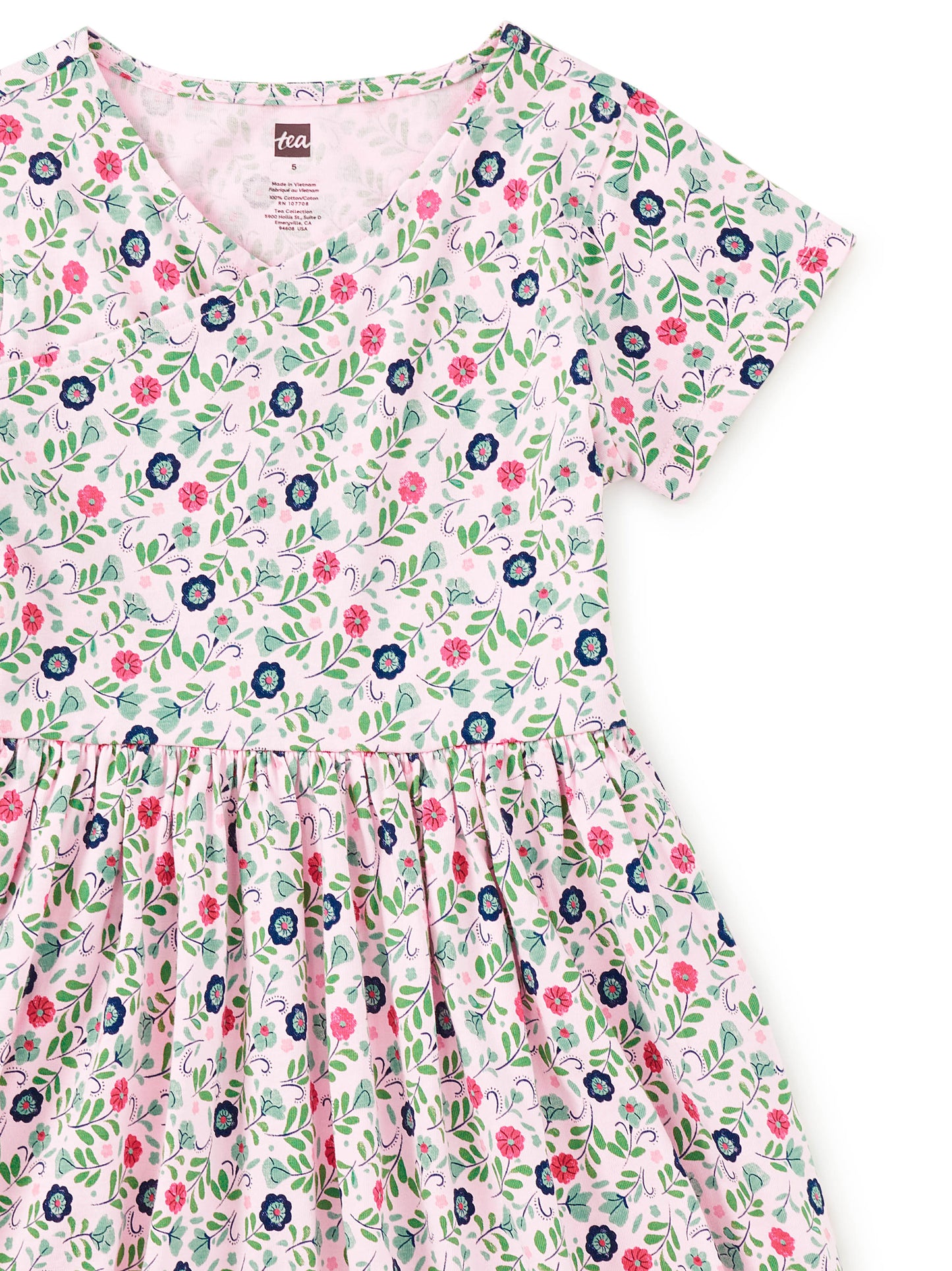 S/S Wrap Neck Dress, Azulejos Florales