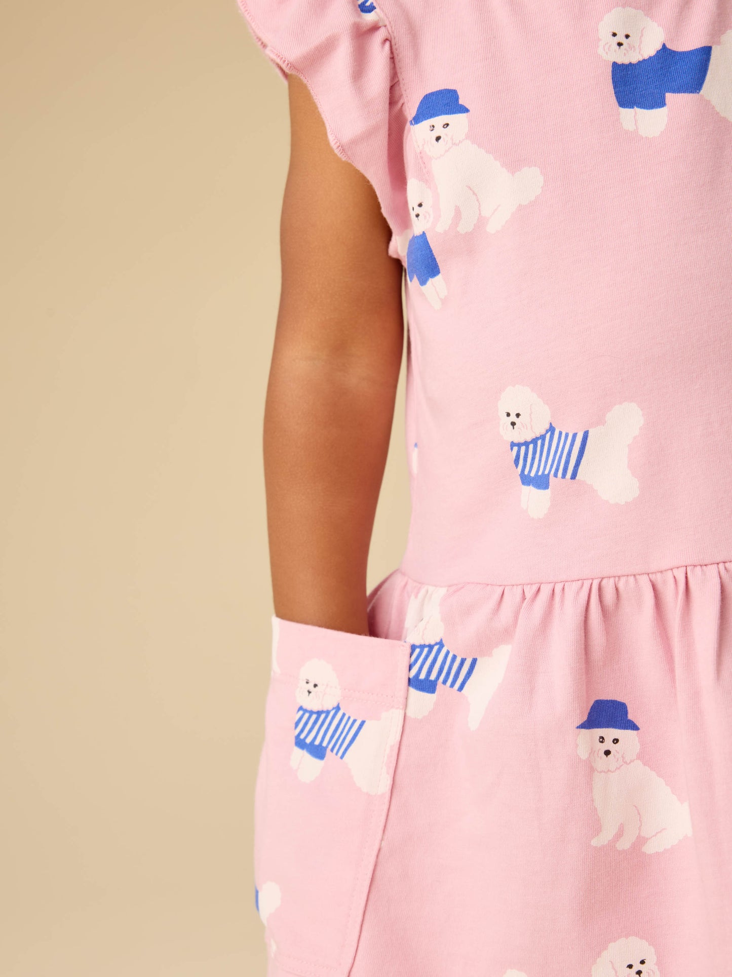 Flutter Sleeve Pocket Dress, Spanish Water Dog