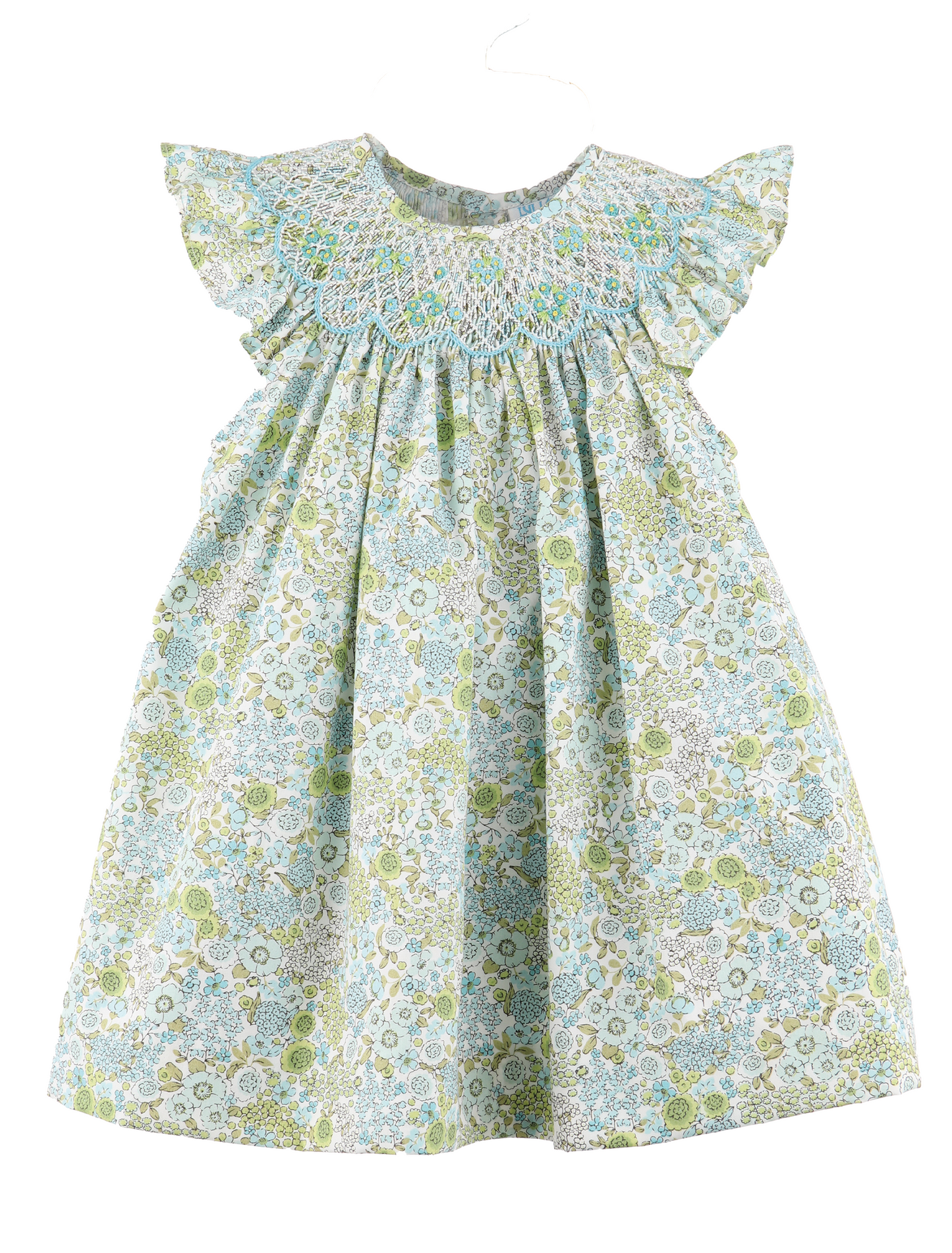 Floral Bouquet Bishop Dress, Turquoise