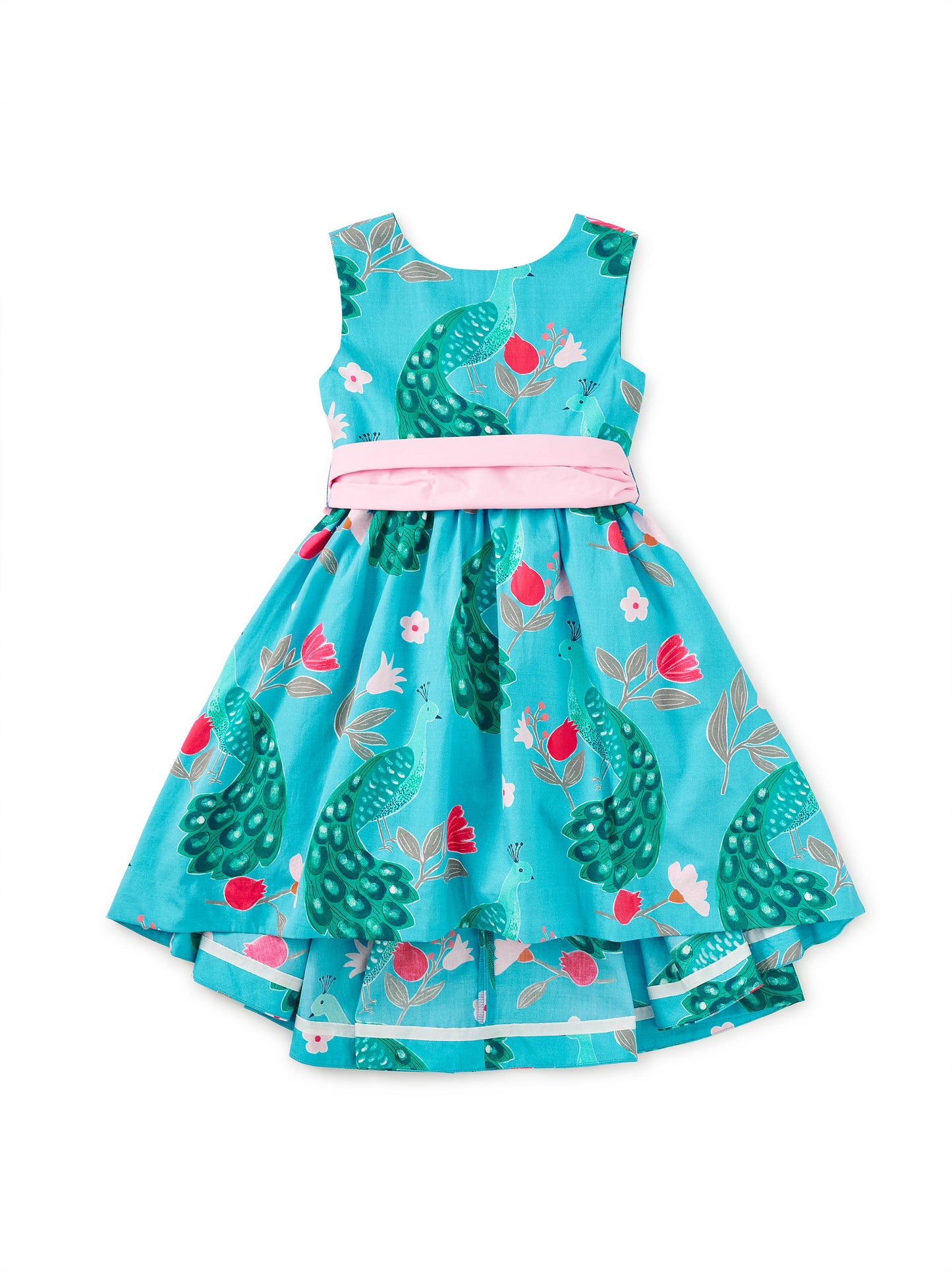Sleeveless Hi-Lo Sash Dress, Peacock Floral