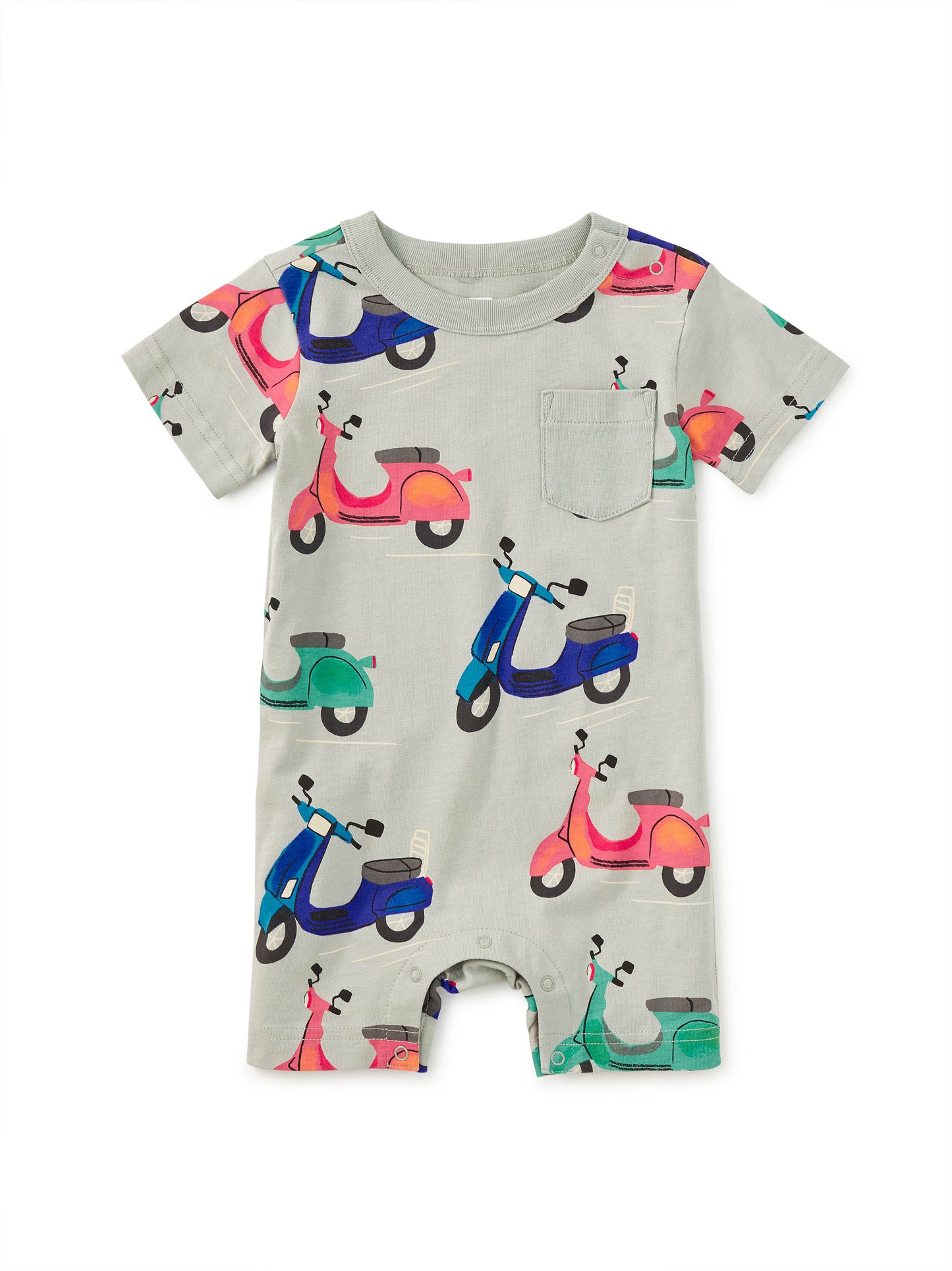 Pocket Shortie Baby Romper, Zoom Zoom Vespa
