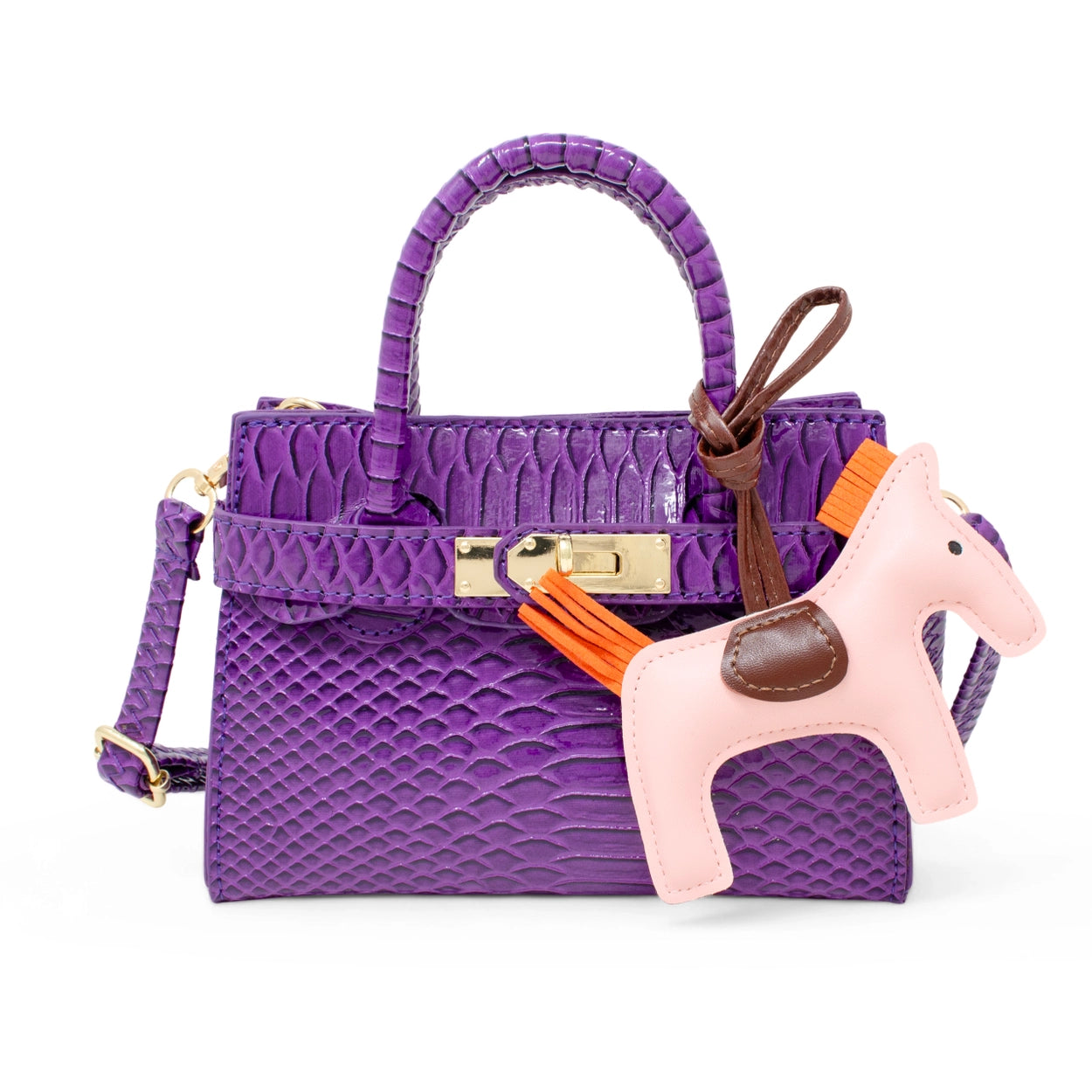 Crocodile Pony Handbag, Purple