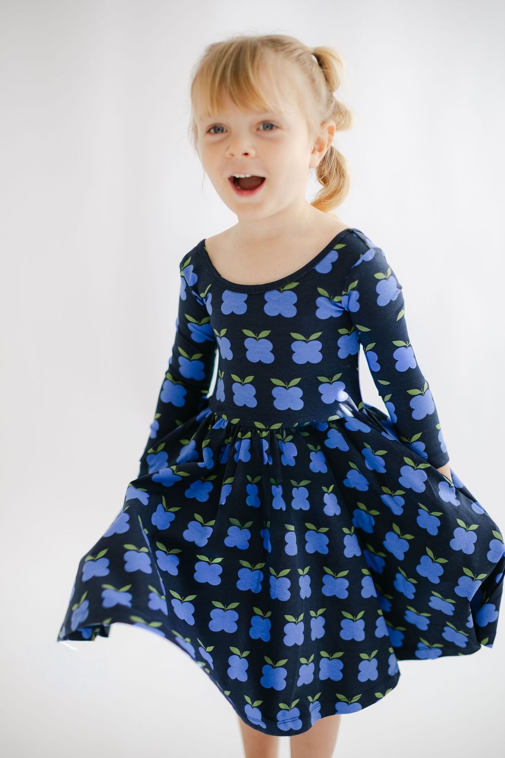 Twirl Dress in Indigo Fruit