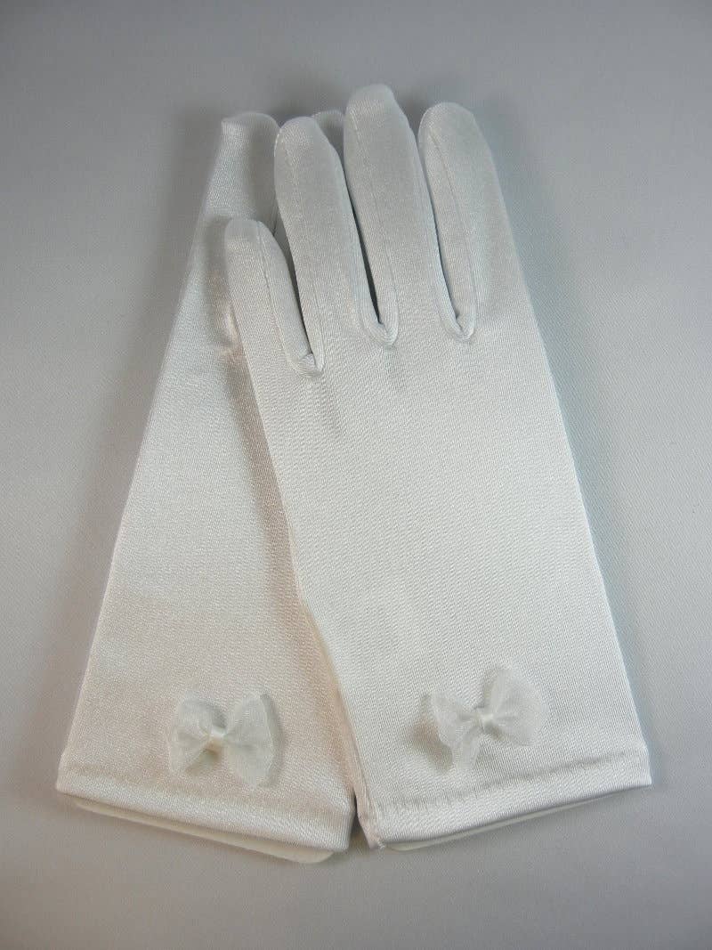 Satin Gloves w/Bow, White