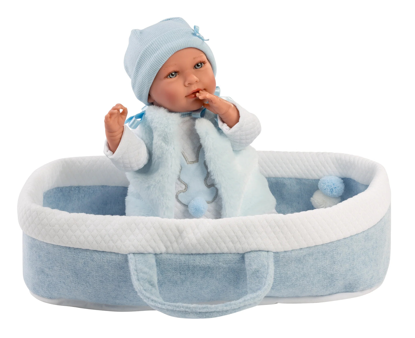 Tristan 16.5" Articulated Soft Body Doll w/Carrycot