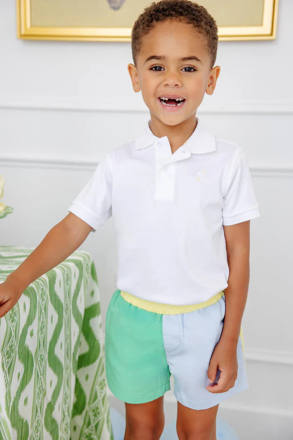 Colorblock Sheffield Shorts, Green/Blue/Yellow