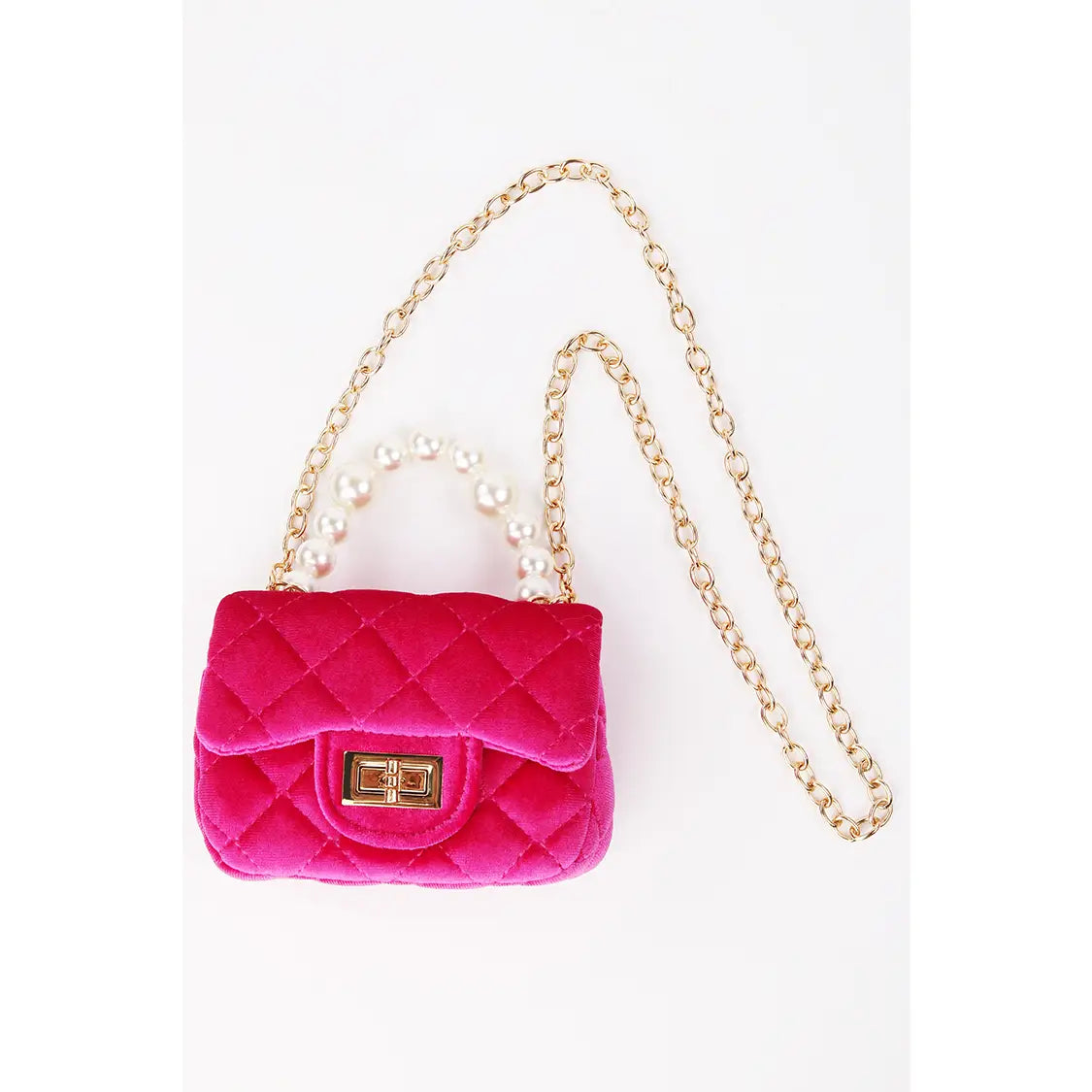Velvet Purse with Pearl Handle: Hot Pink