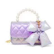 Shiny Quilted Fluffy Bow Handbag