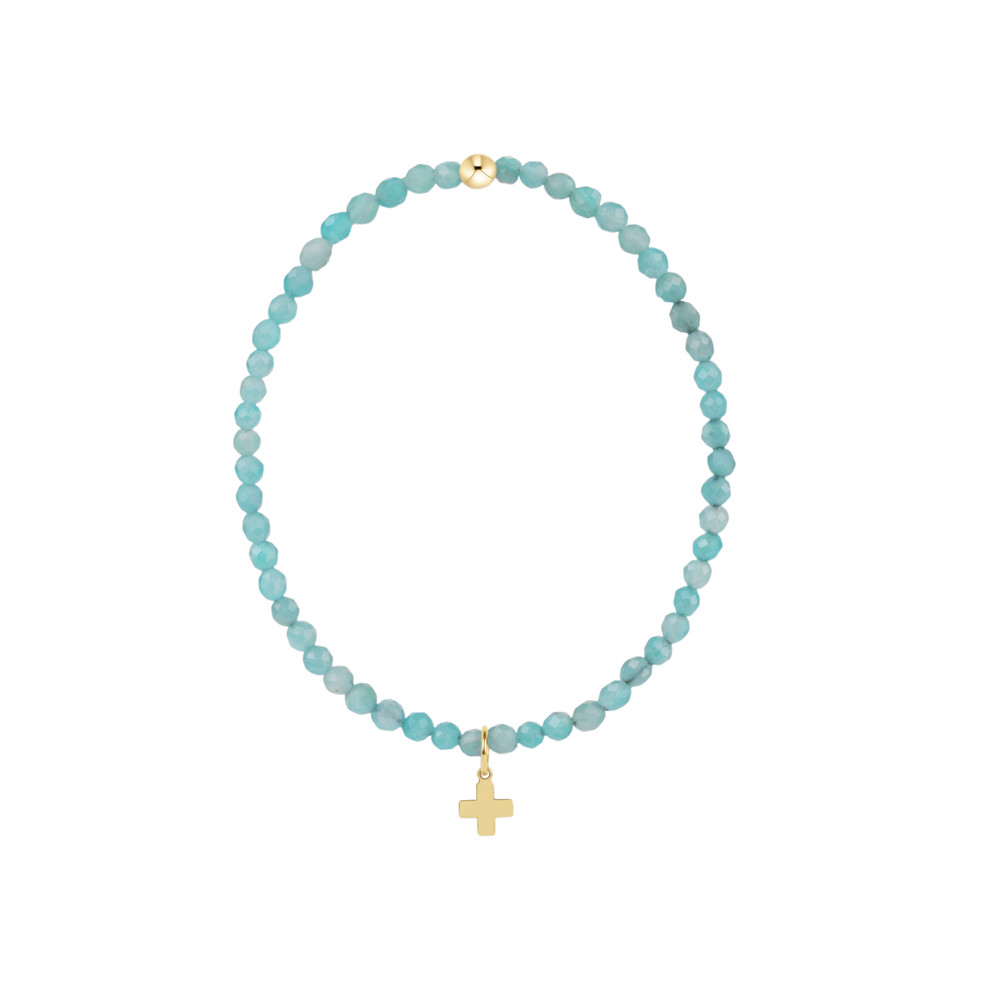 Classic Amazonite 3mm Bracelet - Signature Cross Gold Charm