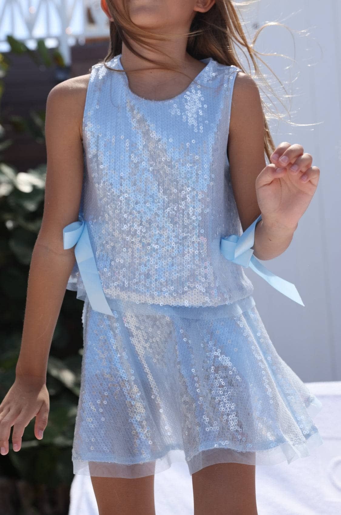 Baby Blue Sequin Bow Set