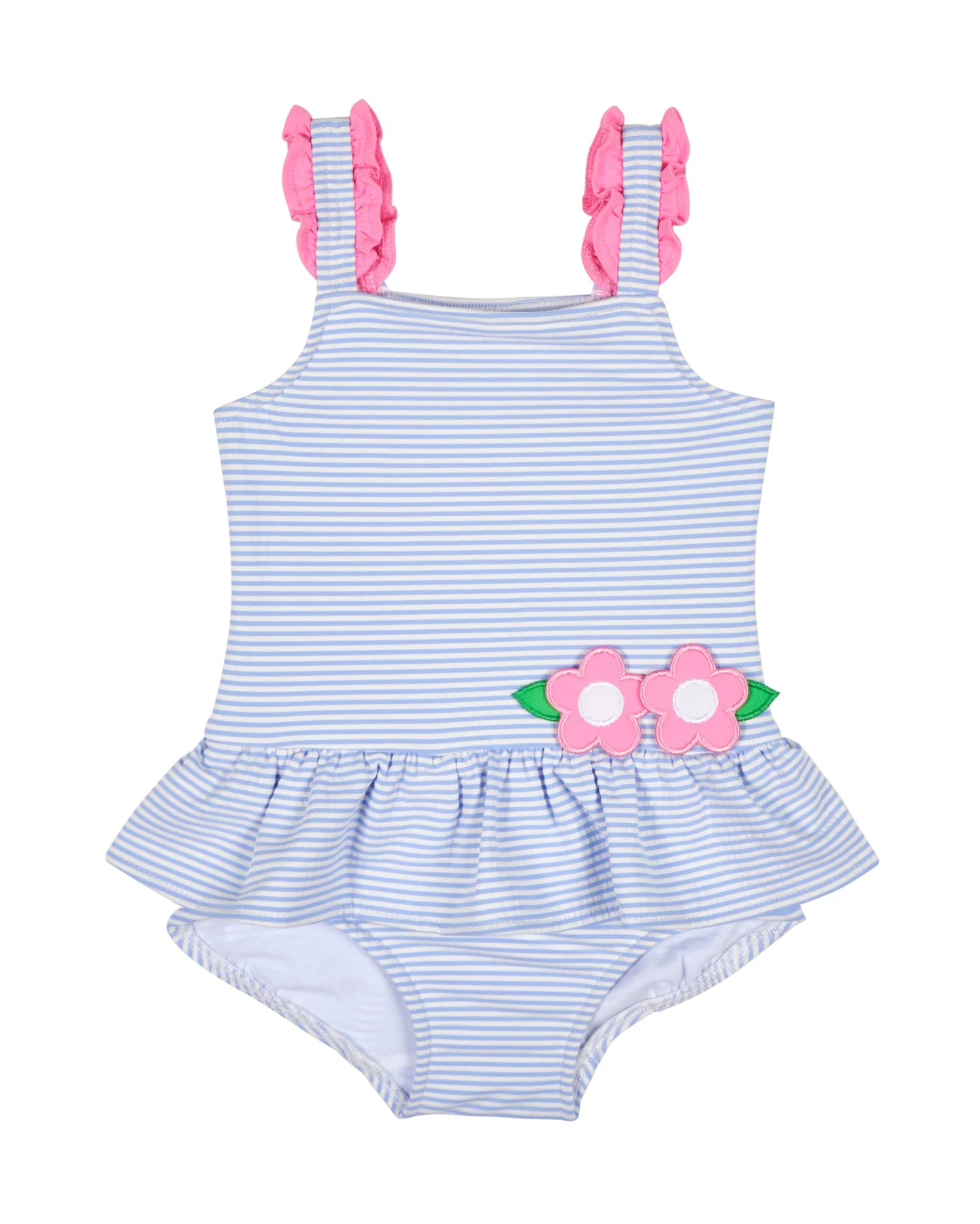 Seersucker Swimsuit w/Flowers