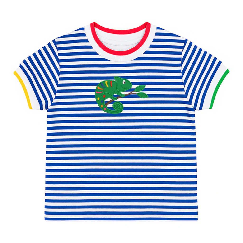 Stripe Knit T-Shirt w/Lizard
