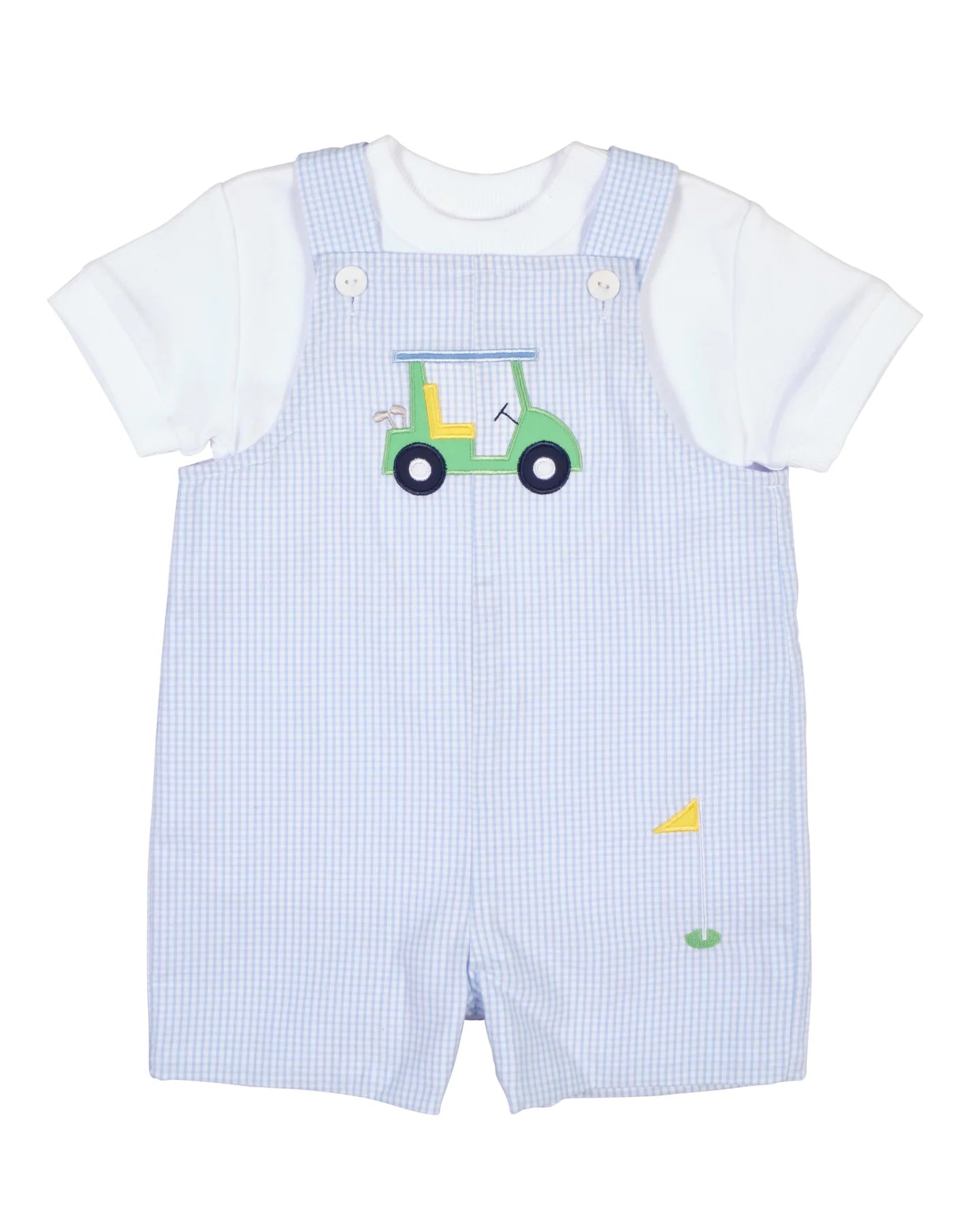 Check Seersucker Shortall w/Golf Cart