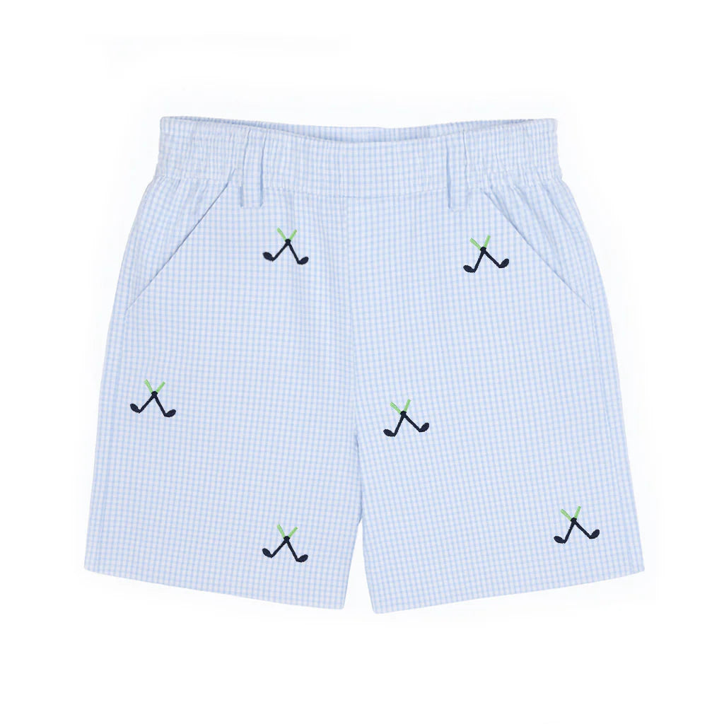 Check Seersucker Short w/Emb. Golf Clubs