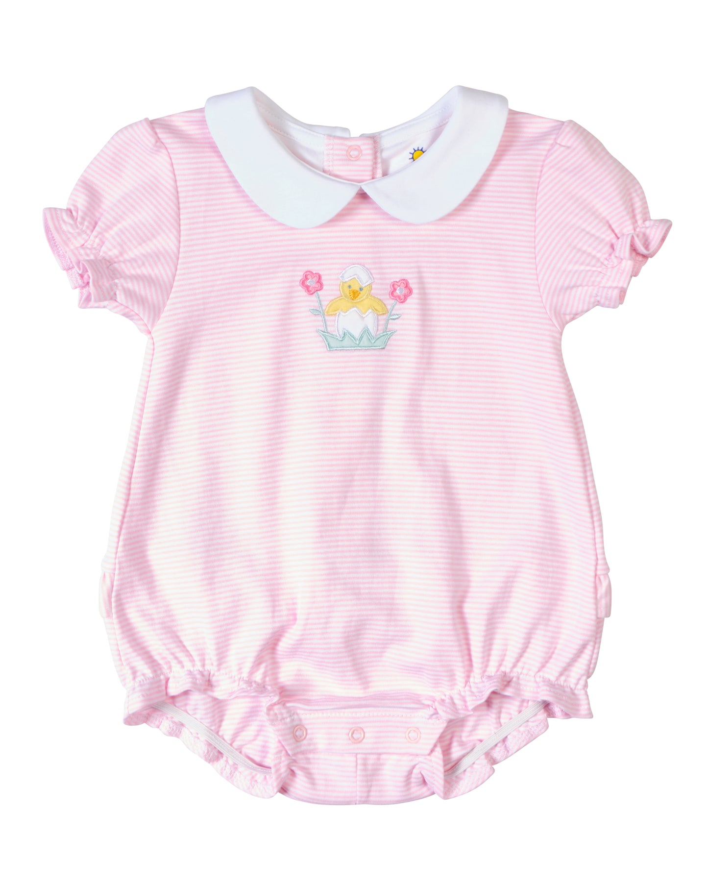 Stripe Knit Romper w/Flowers and Chick