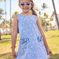 Crystal Heart Denim Bow Dress