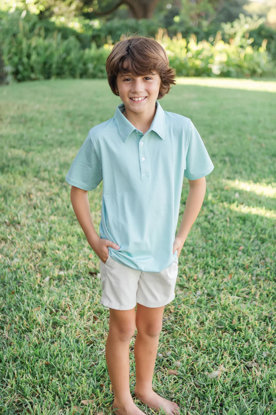 Will Performance Polo, Green & White Stripes
