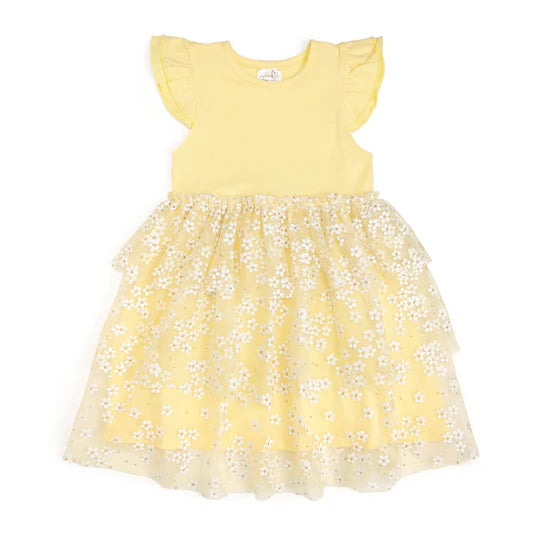 Sunshine Ditsy Daisy Tiered S/S Tutu Dress