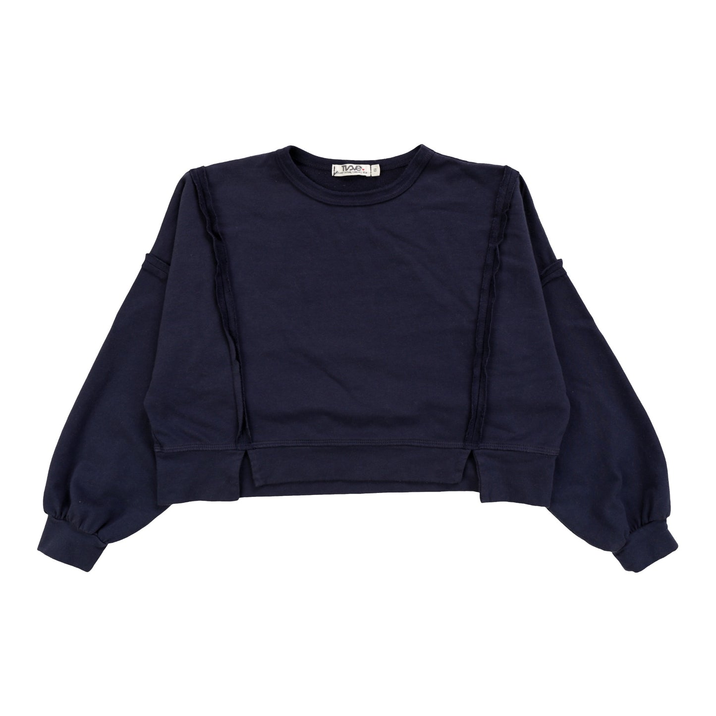 L/S Raw Edge H/L Slit Wide Top, Navy