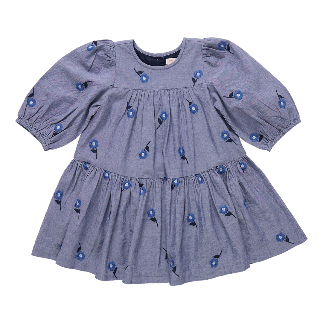 Fiona Dress, Blue Blossom Embroidery