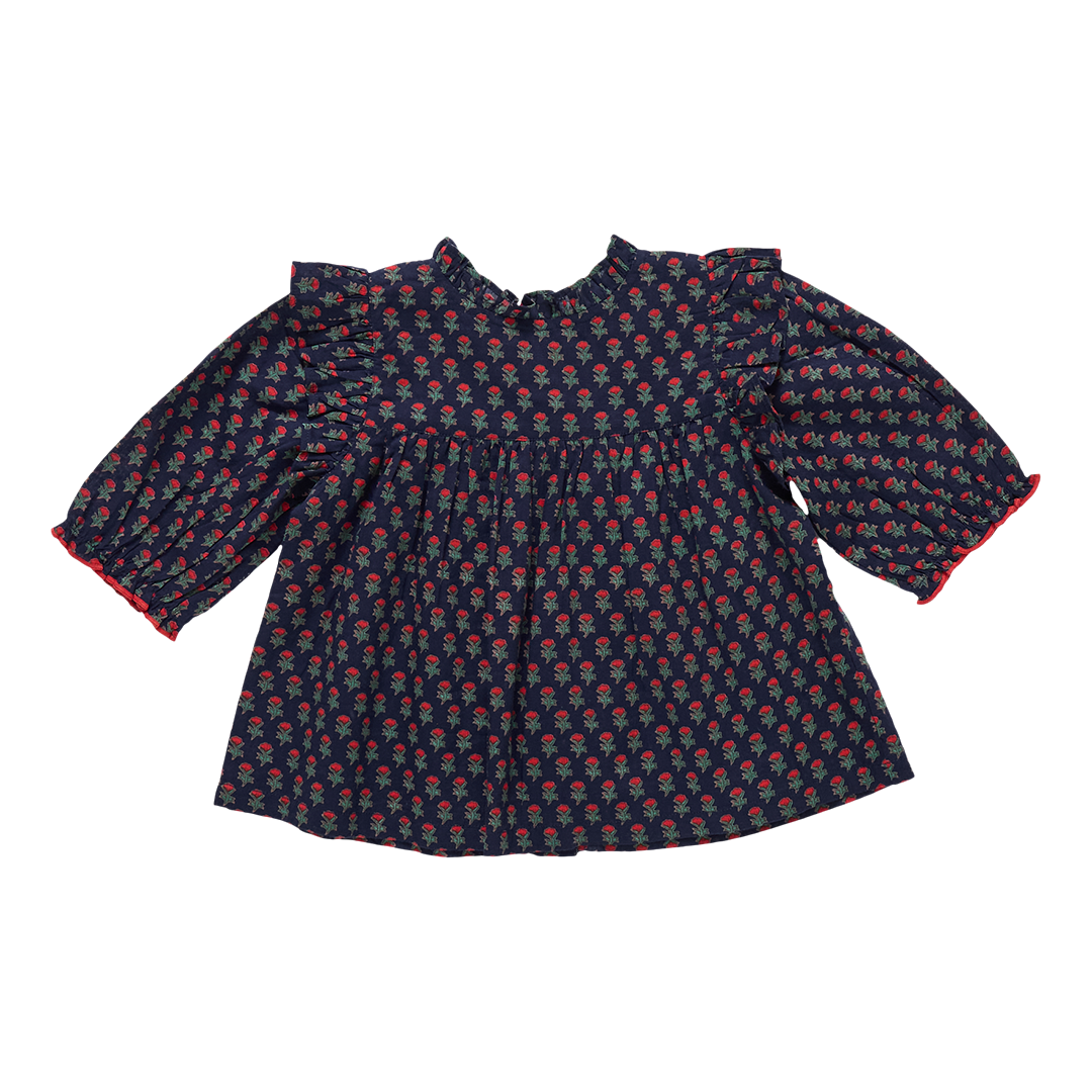Kalani Button Up Top, Navy Carnation