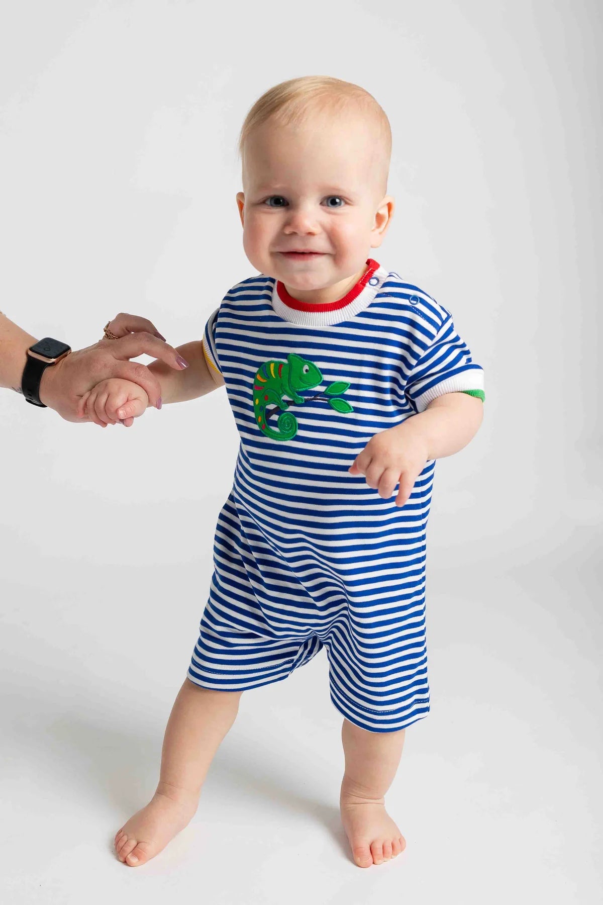 Stripe Knit Shortall w/Lizard