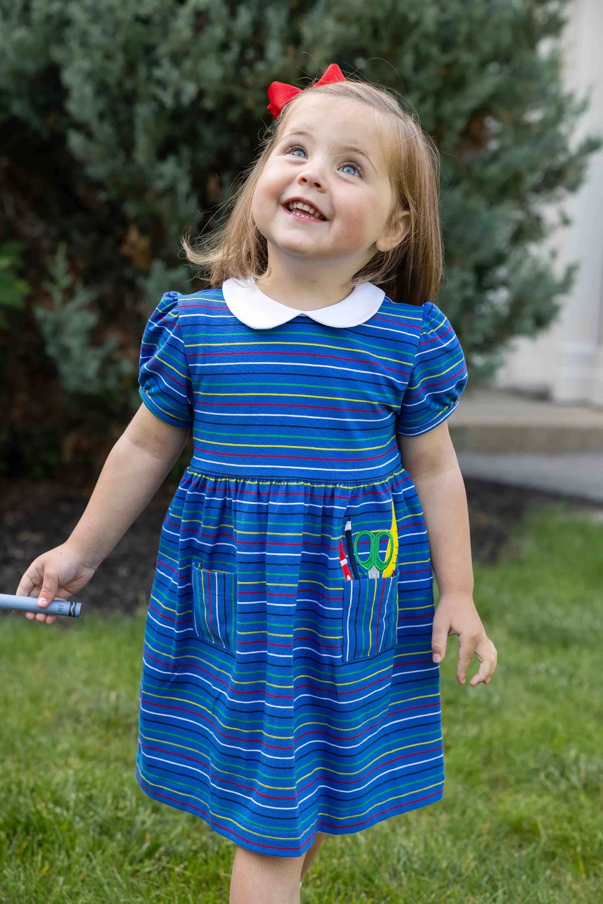 Stripe Knit Dress w/School Supplies