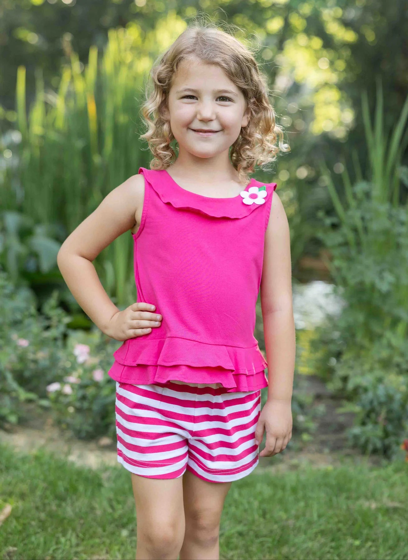 Knit Top w/Flower and Short Set