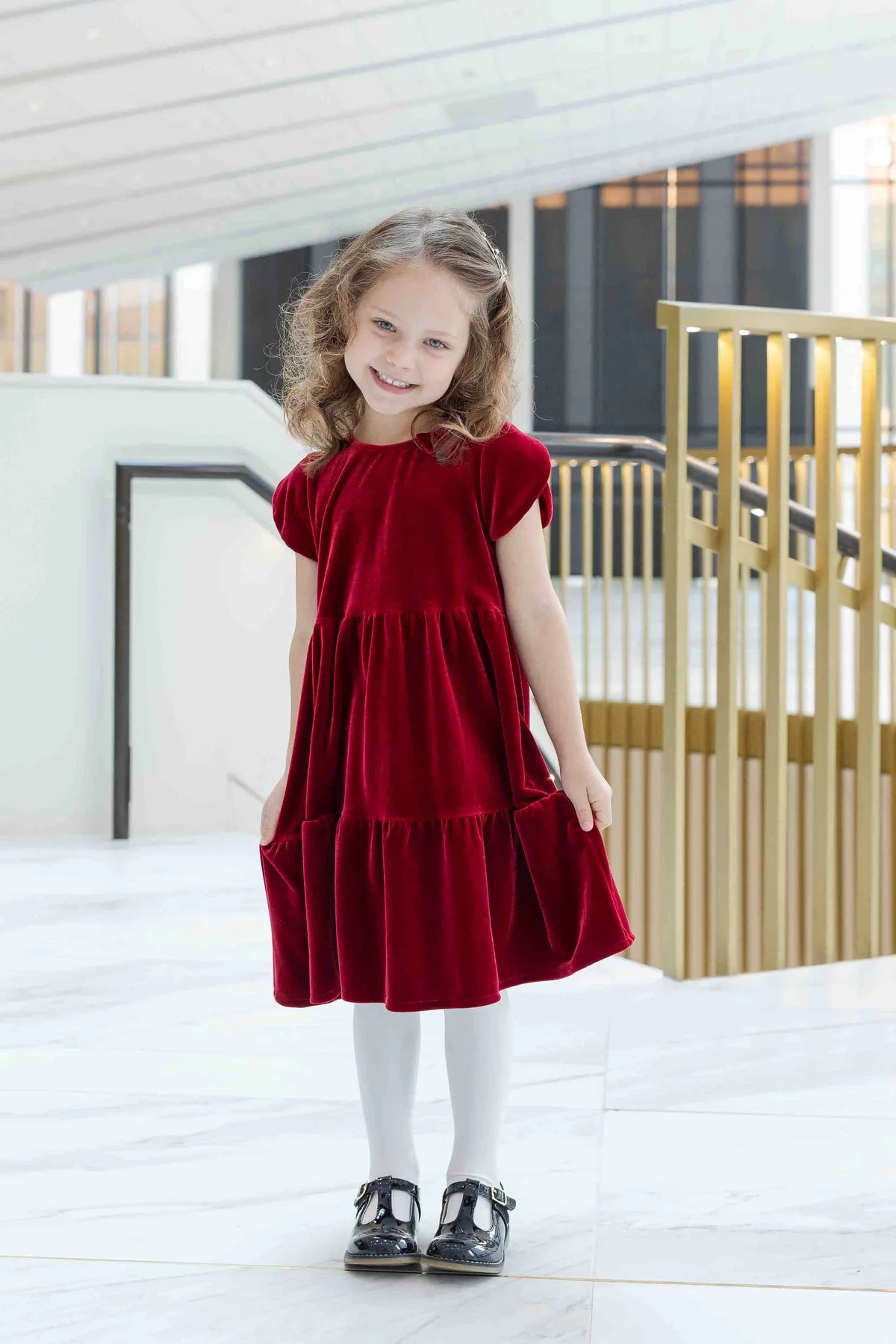 Stretch Velvet Dress w/Tulip Sleeves