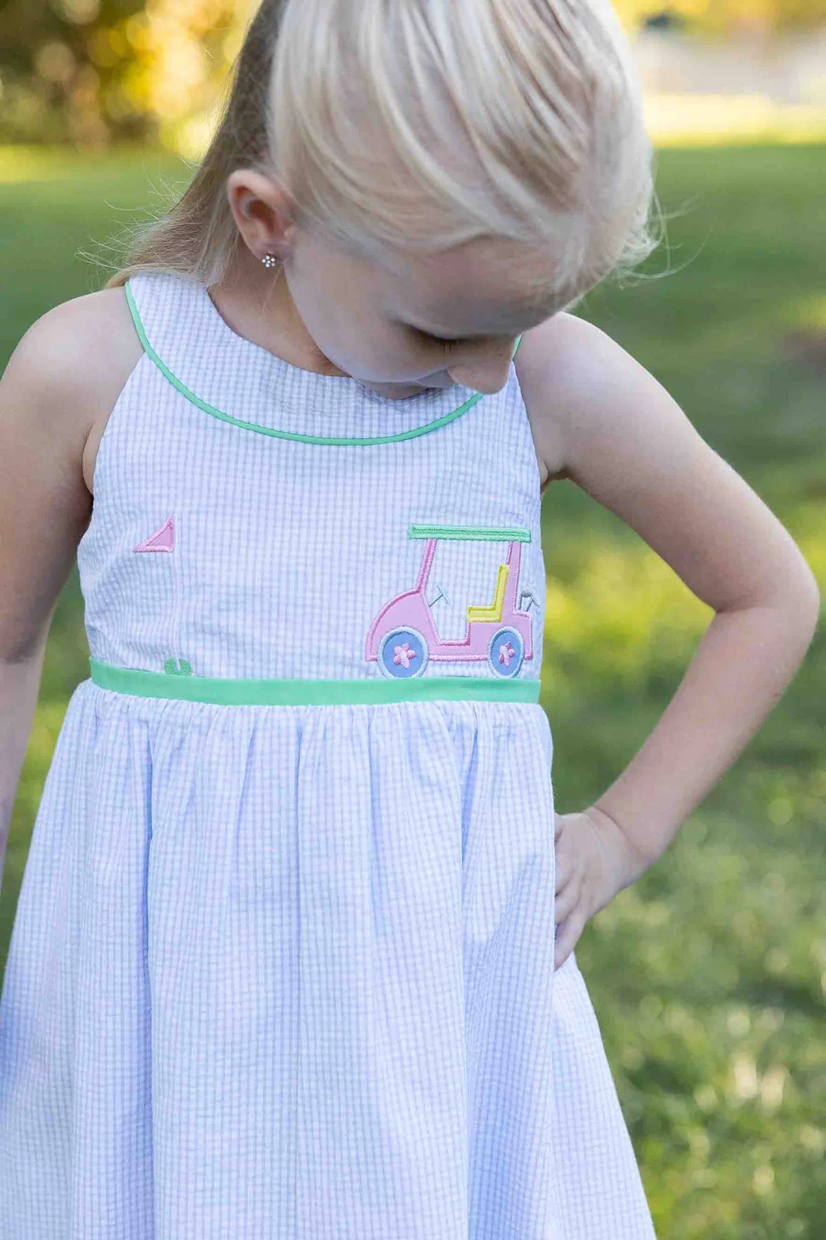 Check Seersucker Dress w/Golf Cart