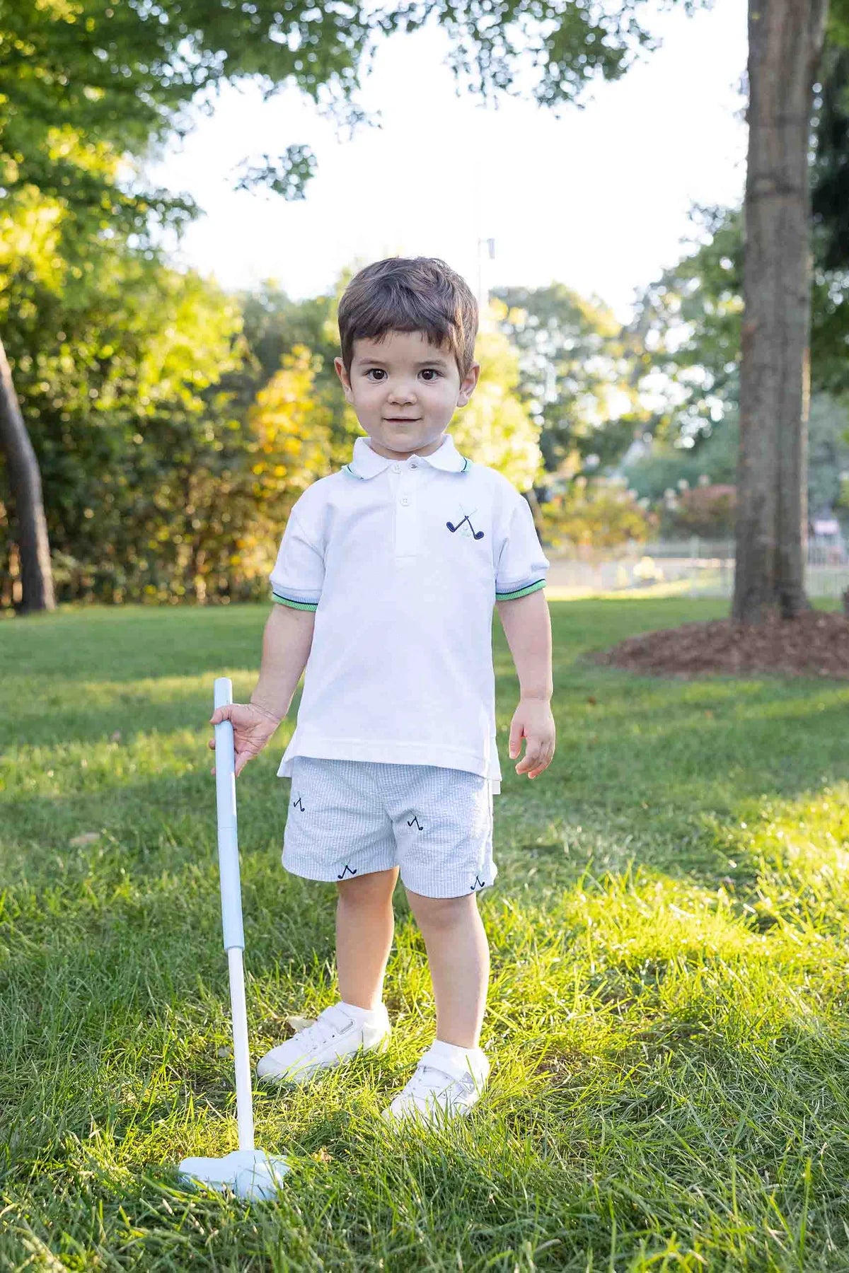 Check Seersucker Short w/Emb. Golf Clubs