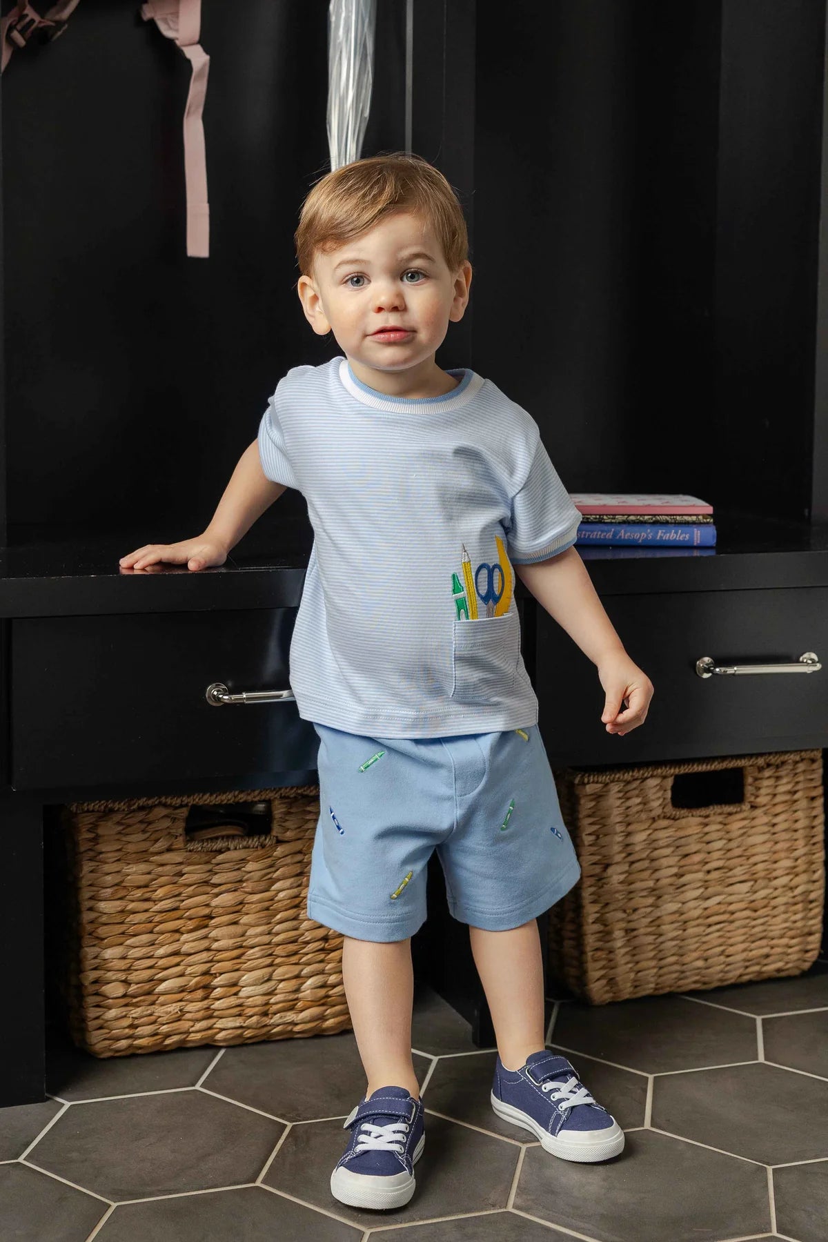 Boys Knit Short Set w/School Supplies