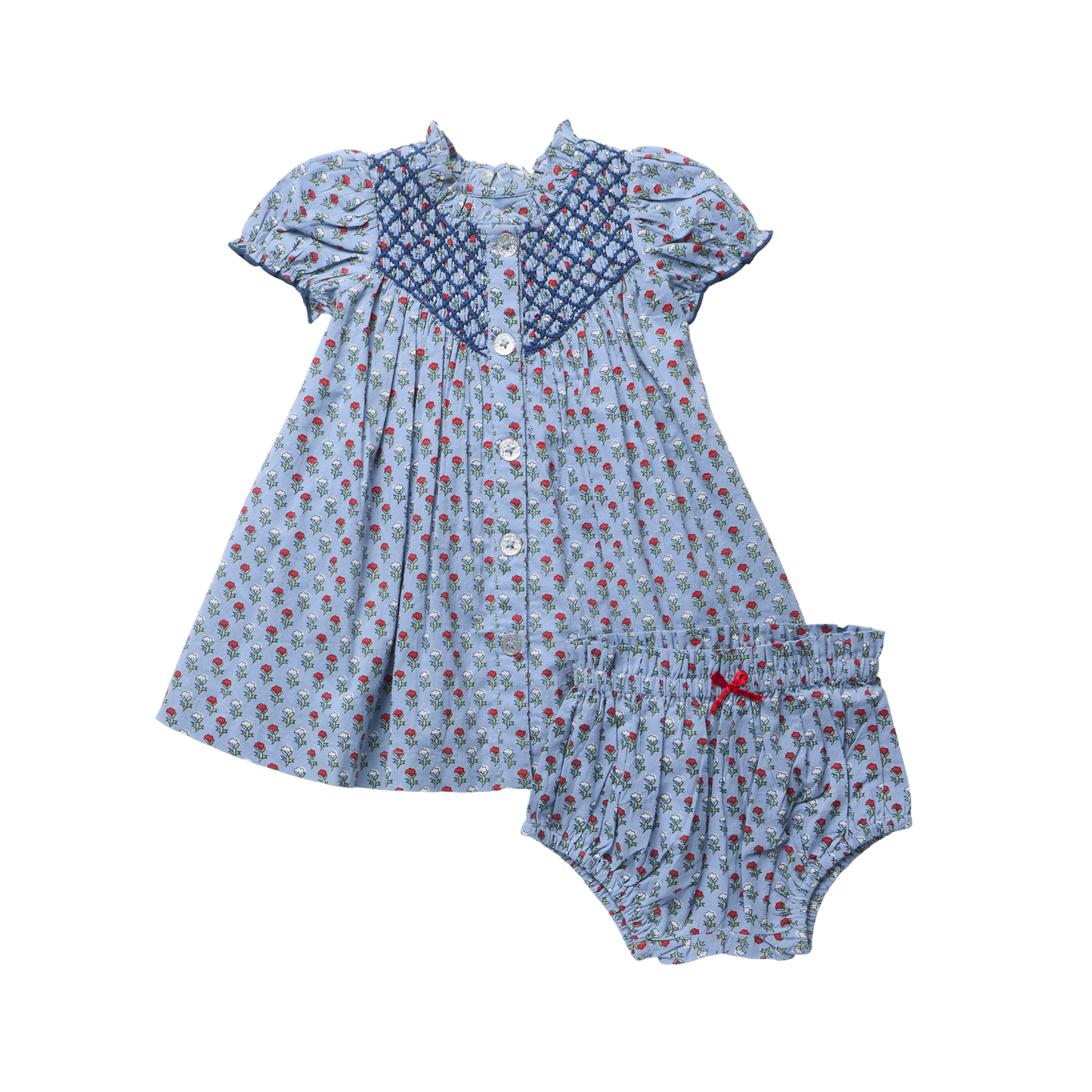 Baby Lucia Dress Set, Light Blue Carnation