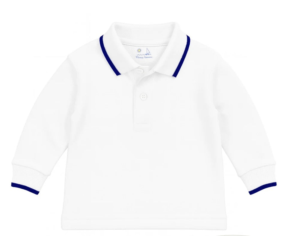 L/S White Polo, Navy Tipping