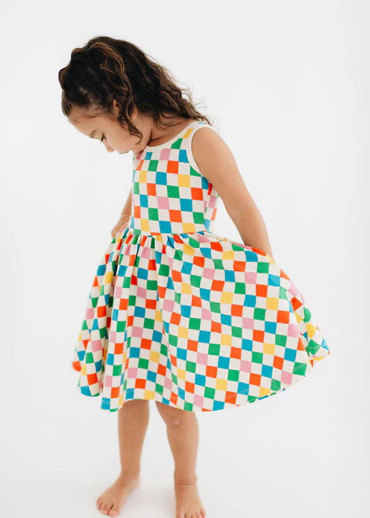Sleeveless Twirl Dress, Party Checkers