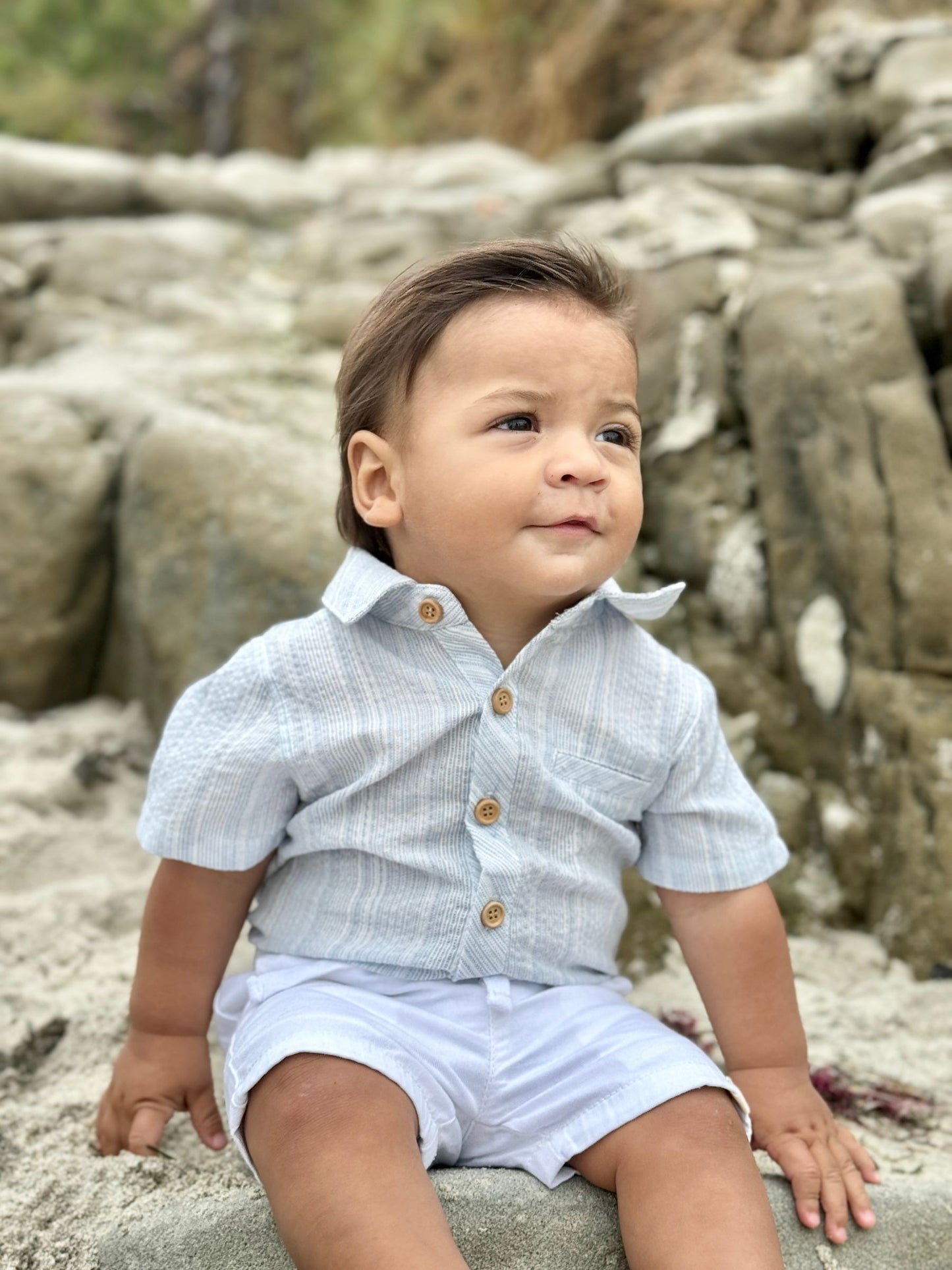Helford Woven Onesie, Chambray Stripe