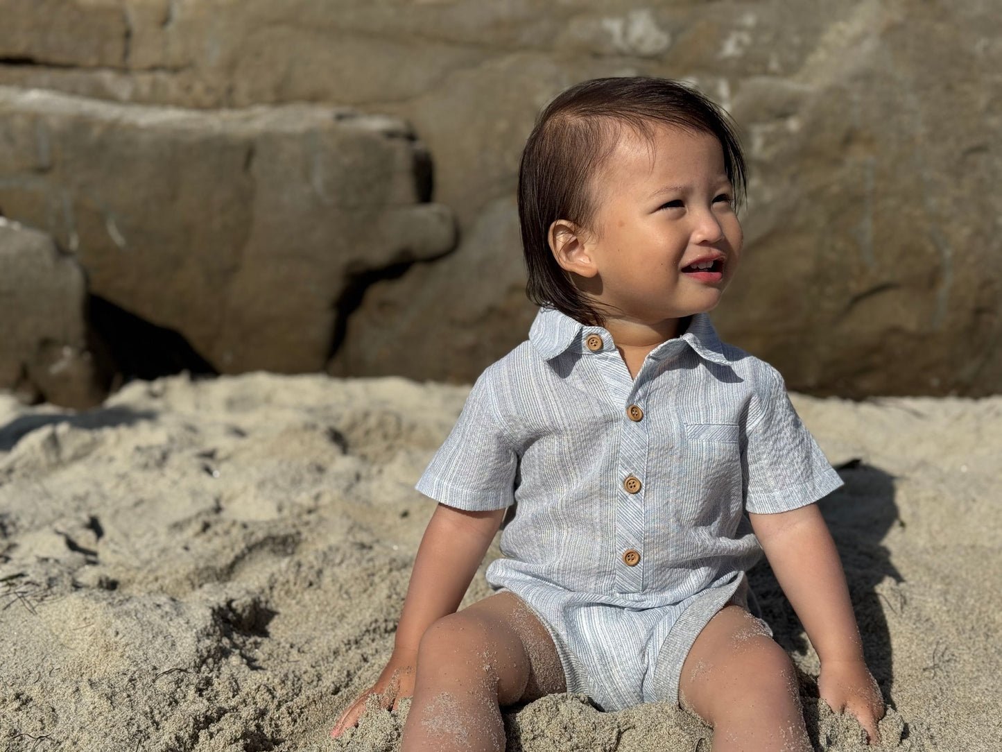 Helford Woven Onesie, Chambray Stripe