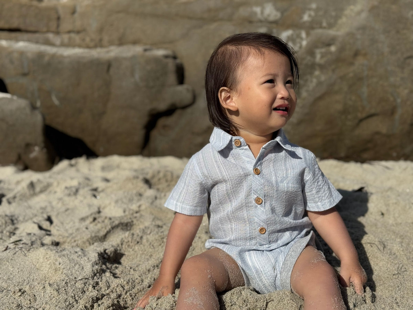 Helford Woven Onesie, Chambray Stripe