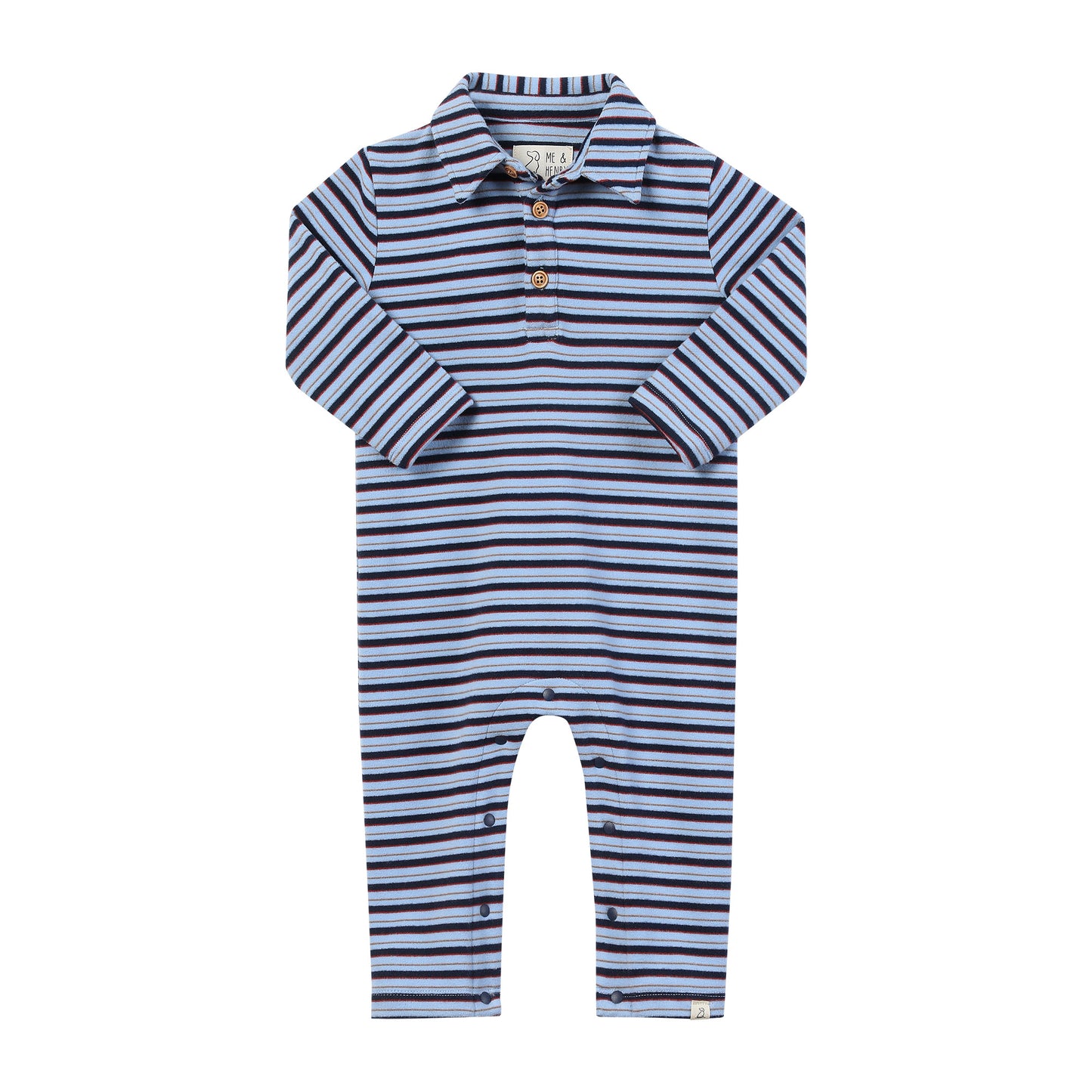 SNUGGLE Cosy Fabric Polo Romper, Blue/Navy Stripe