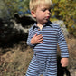 SNUGGLE Cosy Fabric Polo Romper, Blue/Navy Stripe