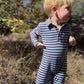 SNUGGLE Cosy Fabric Polo Romper, Blue/Navy Stripe