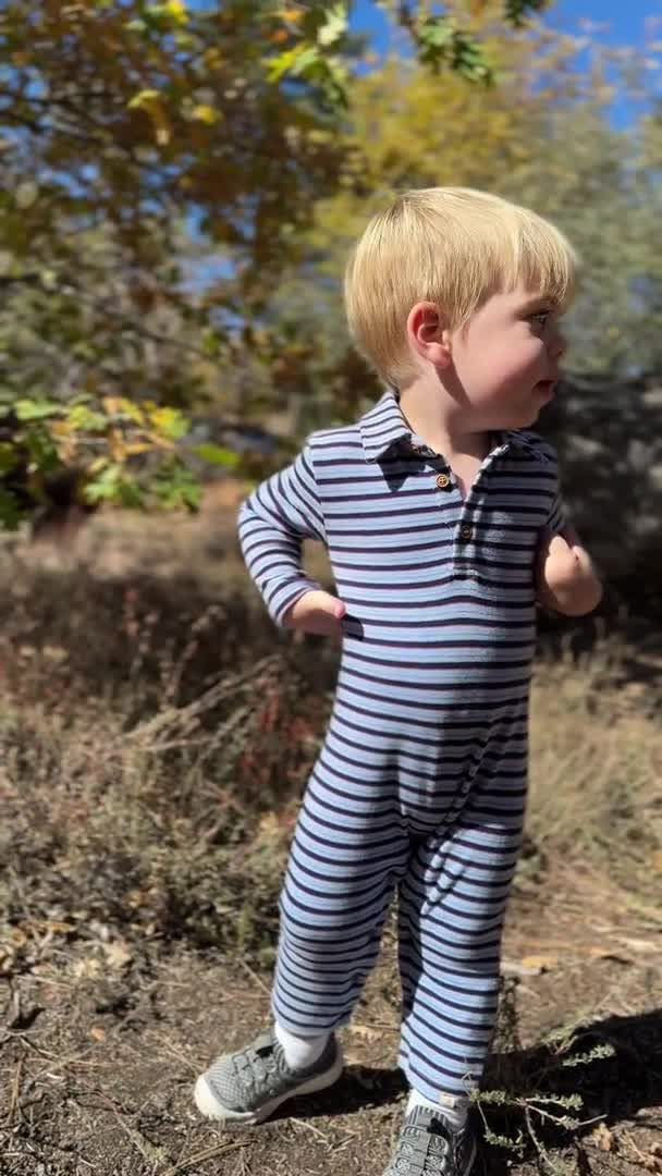 SNUGGLE Cosy Fabric Polo Romper, Blue/Navy Stripe